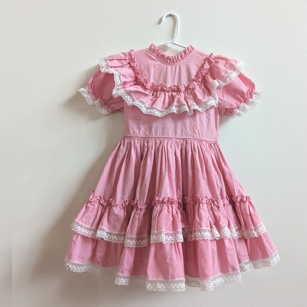 Vtg Small World 6x Dress Girls Pageant Frilly Ruffle Pink